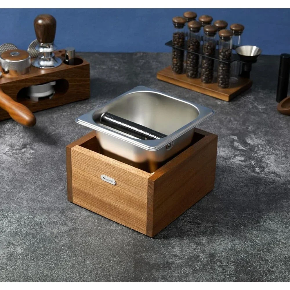 Solid Wood and Stainless Steel Espresso Knock Box NEW